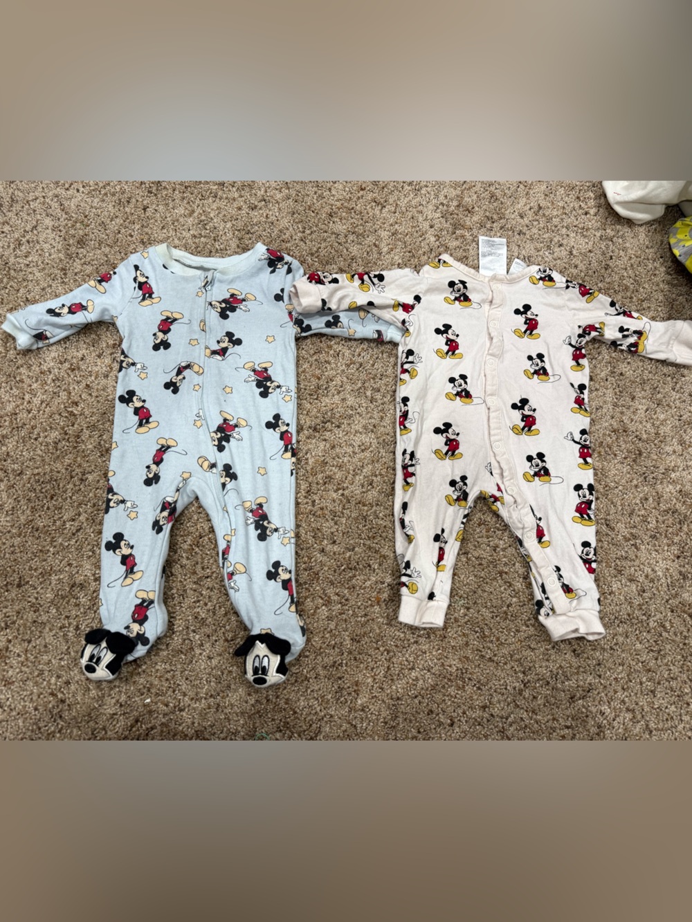 Disney Mickey Mouse Baby 0-3M Pajamas 2 Piece Sleeper Lot H&M